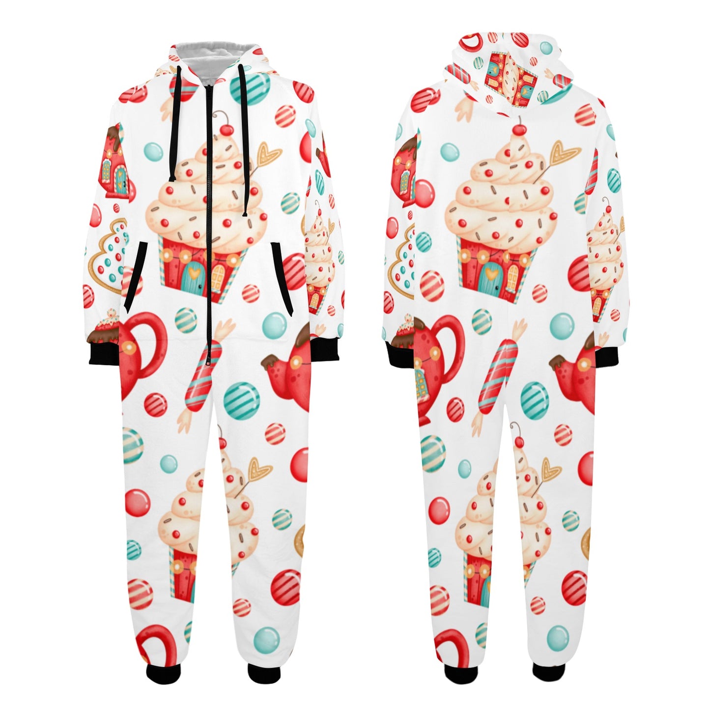 Sweets And Treats Christmas Unisex One-Piece Zip Up Hooded Pajamas