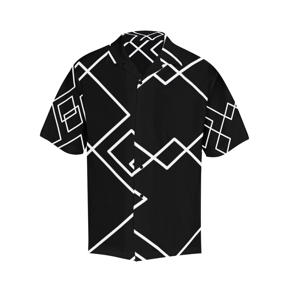 Black Squared Hawaiian Shirt- Mens