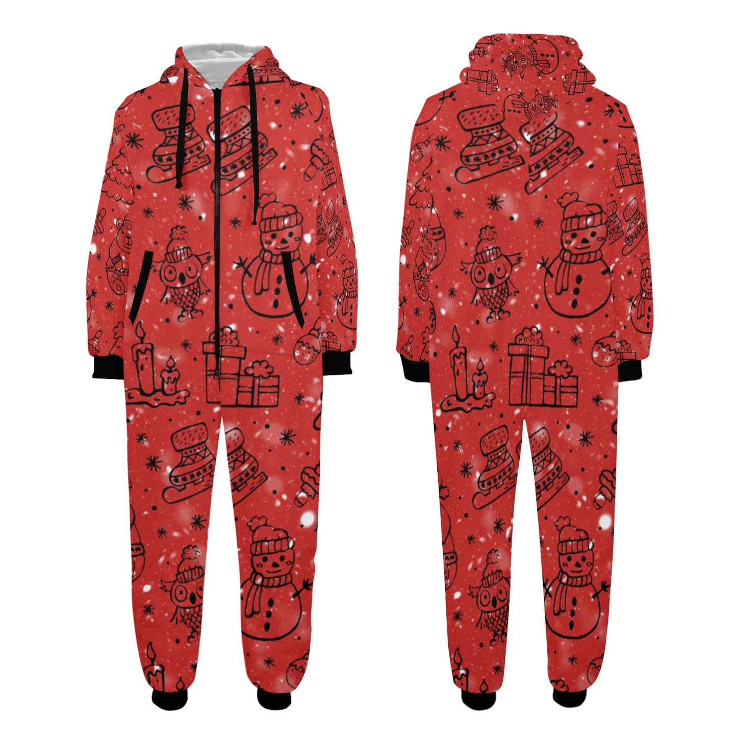 Red Christmas Unisex One-Piece Zip Up Hooded Pajamas