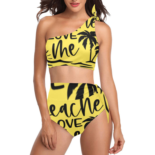 Beaches Love Me One Shoulder Bikini Set