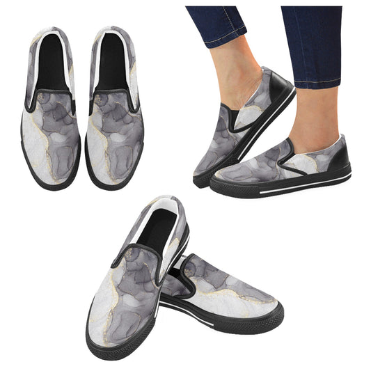 Grey Marble Women's Slip-on Shoes