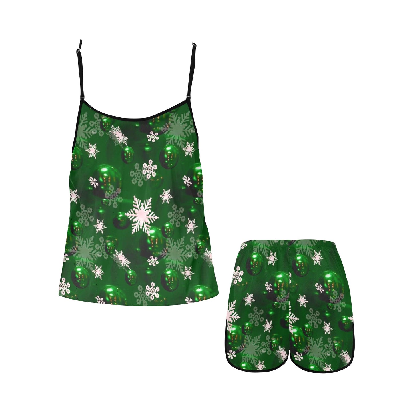 Green Christmas Bells Women's Spaghetti Strap Pajama Set