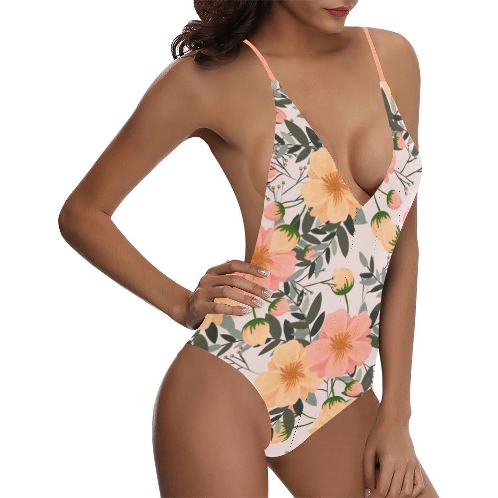 Blossom Sexy Lace Backless One-Piece Swimsuit