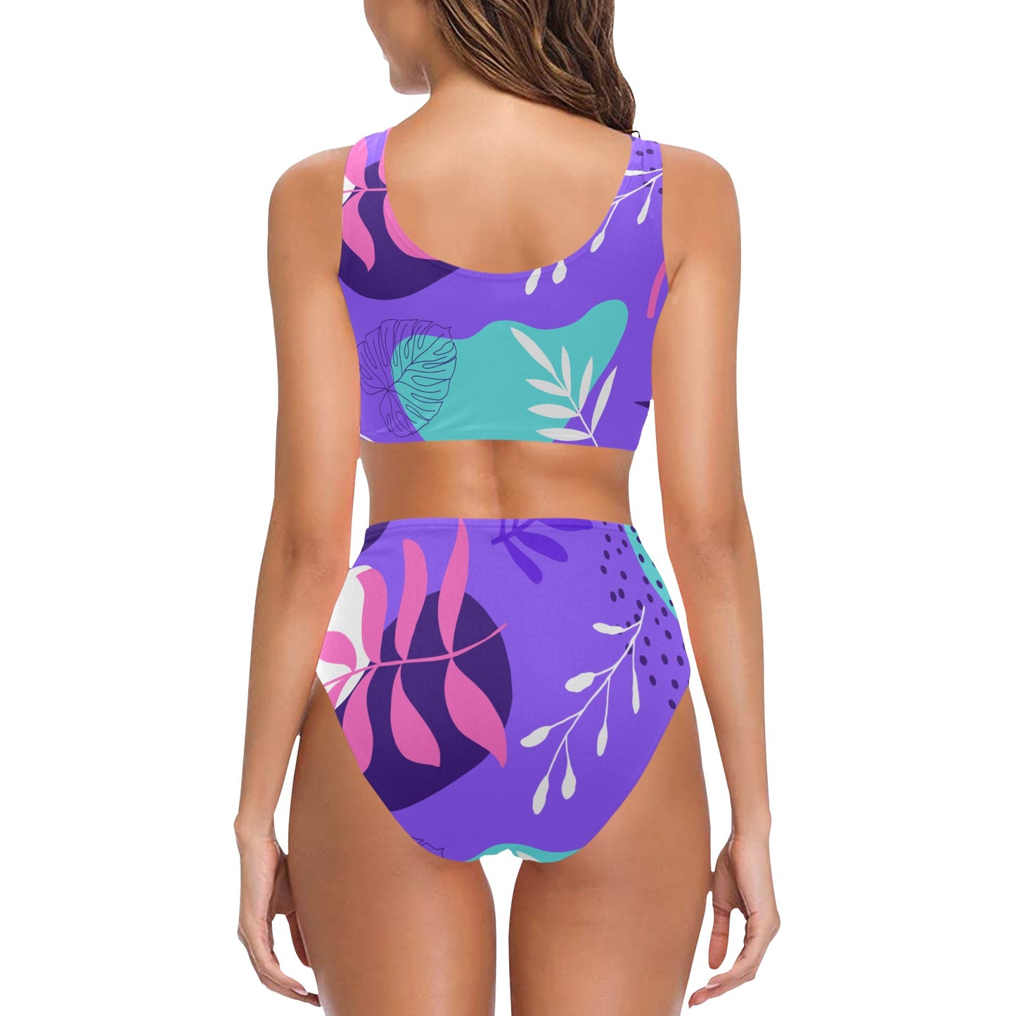 Purple Palms Bow Tie Bikini Swimsuit