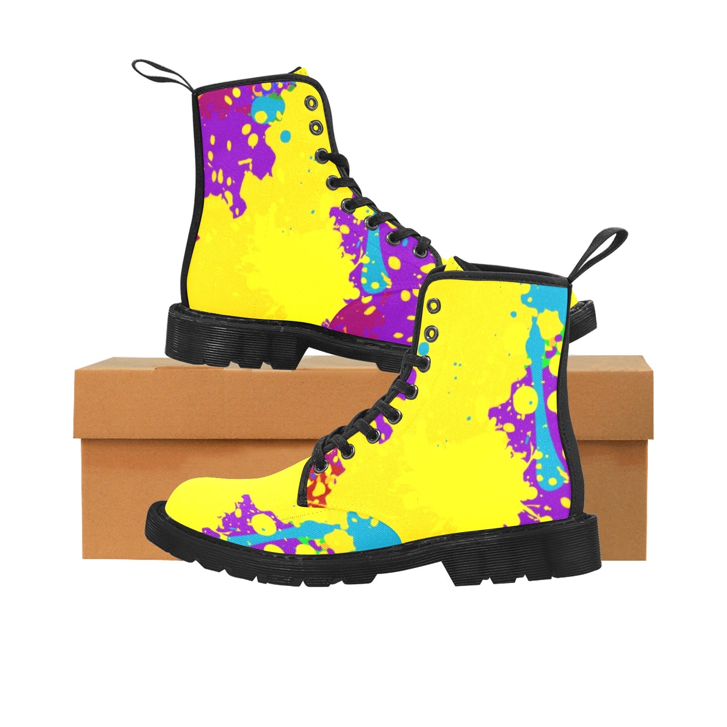 Yellow Splatter Martin Boots- Women (Black)