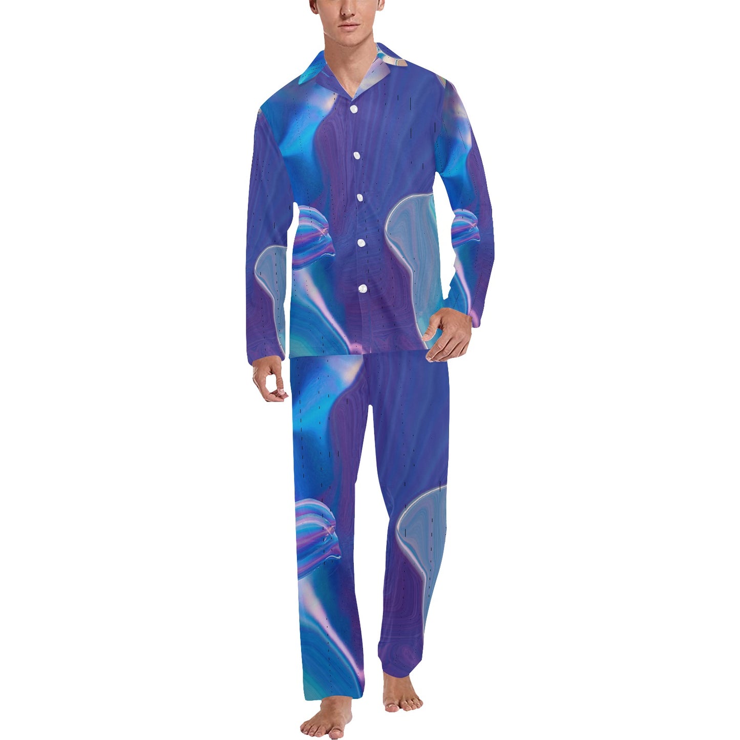 Blue Aura Men's V-Neck Long Pajama Set