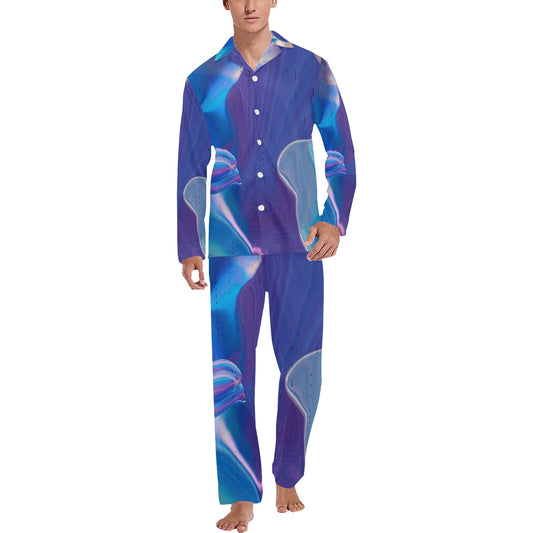 Blue Aura Men's V-Neck Long Pajama Set