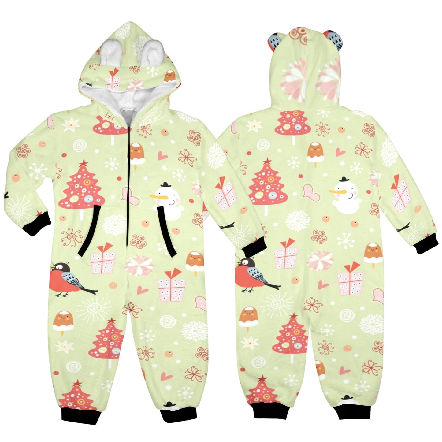 Merry Christmas One-Piece Zip up Hooded Pajamas for Little Kids