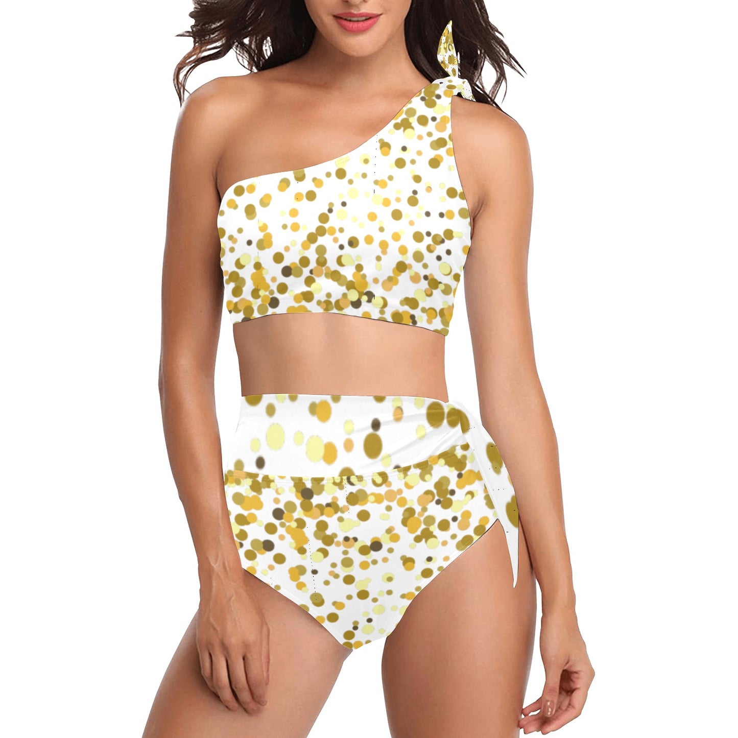 Gold Confetti One Shoulder Bikini Set