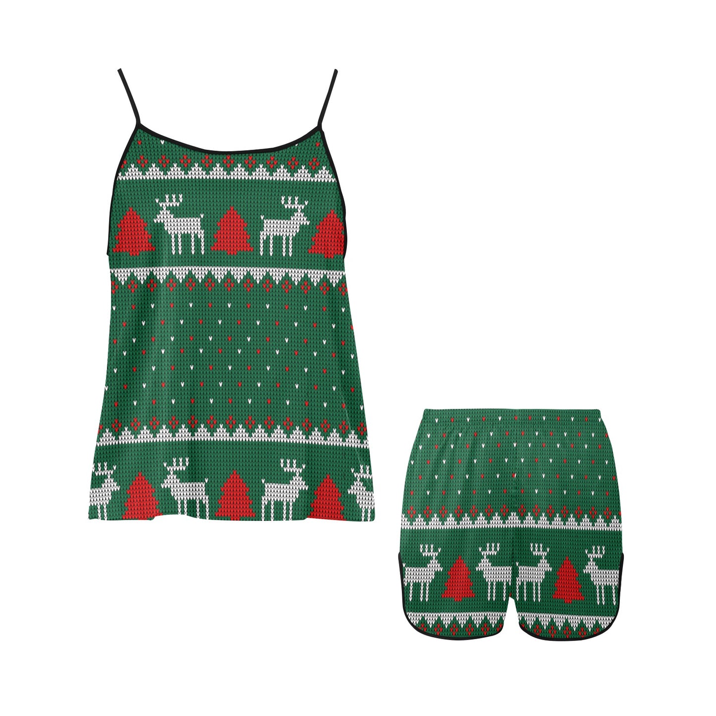 Deer Christmas Women's Spaghetti Strap Short Pajama Set