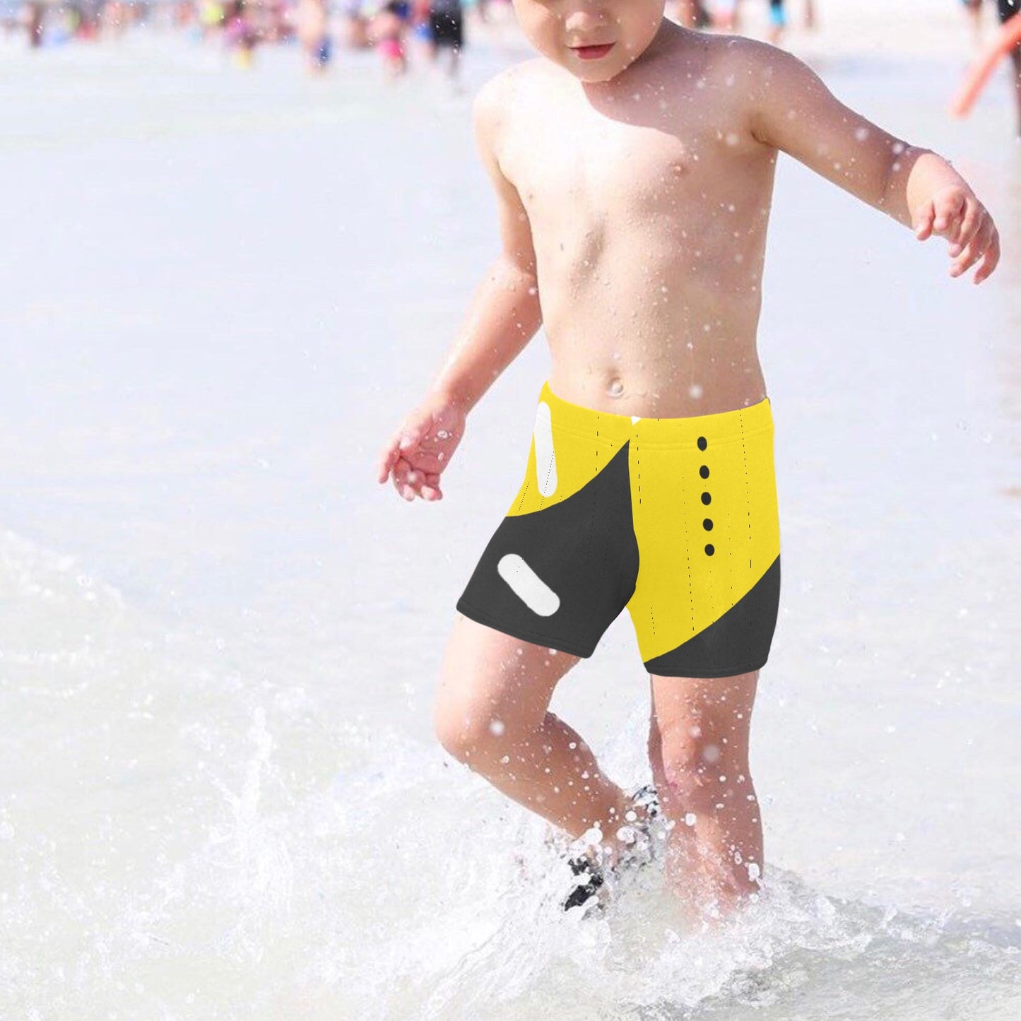 Black & Yellow Little Boys' Swimming Trunks