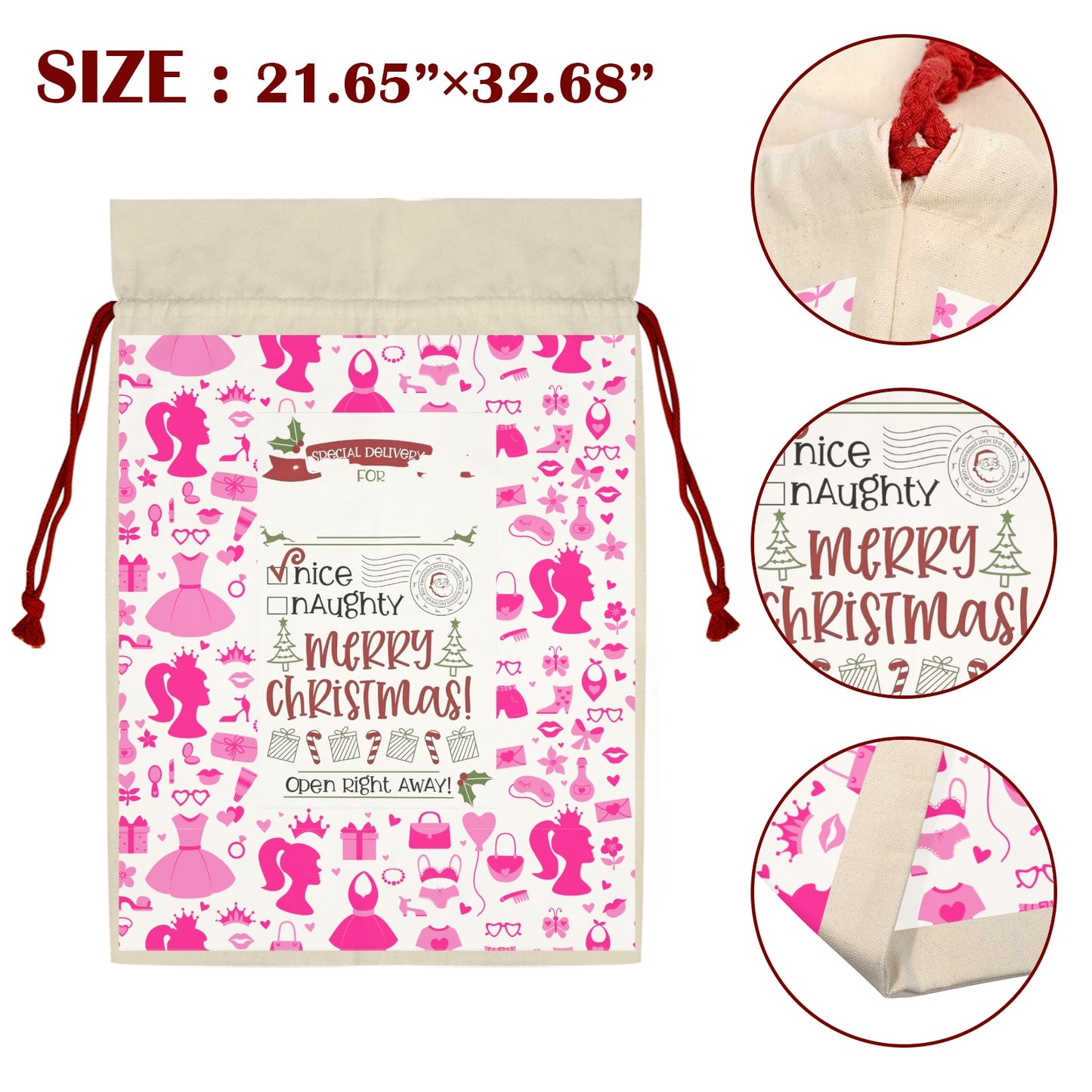 CHRISTMAS - Barbie Santa Claus Drawstring Bag 21"x32"