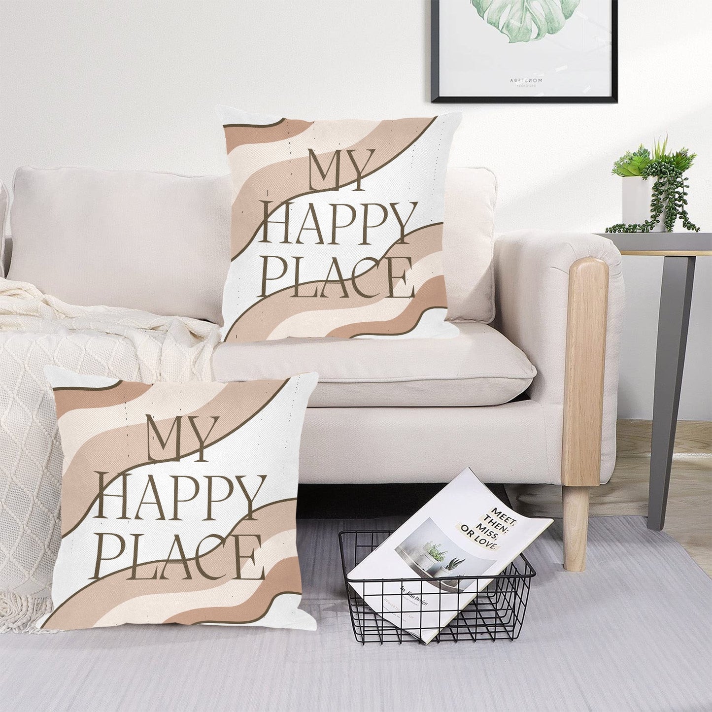 Happy Place Linen Zippered Pillowcase 18"x18"(Pack of 2)