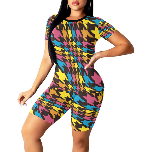 Colorful Houndstooth Women's Short Set