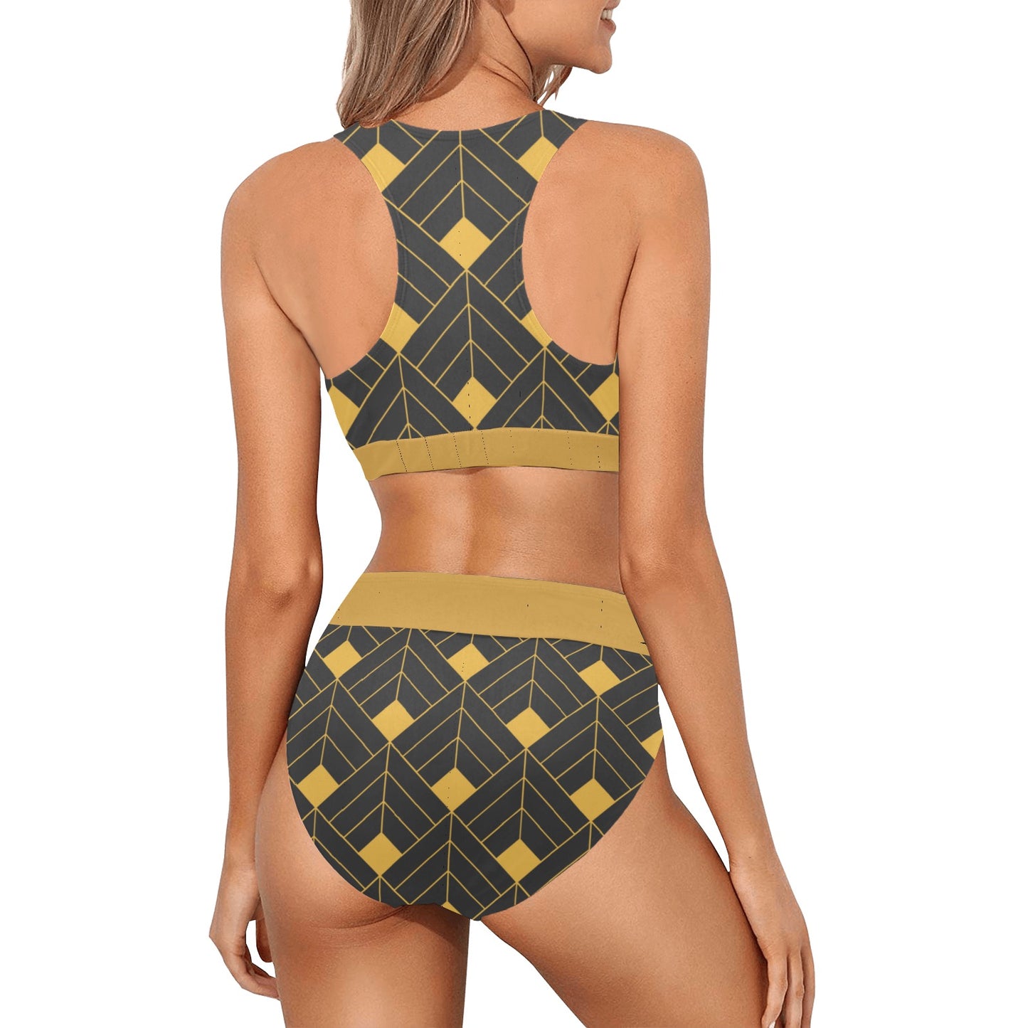 Gold Diamond Crop Bikini Swimsuit