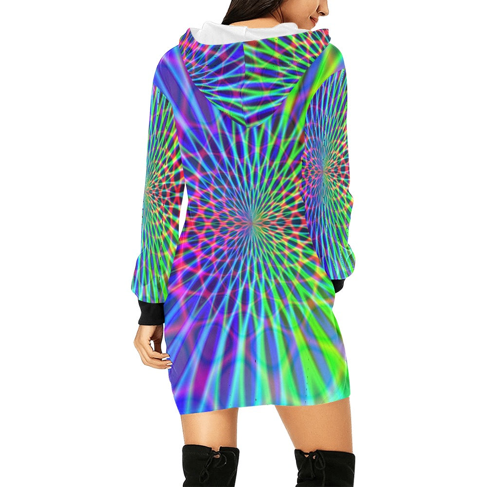 Abstract Rainbow Hoodie Mini Dress