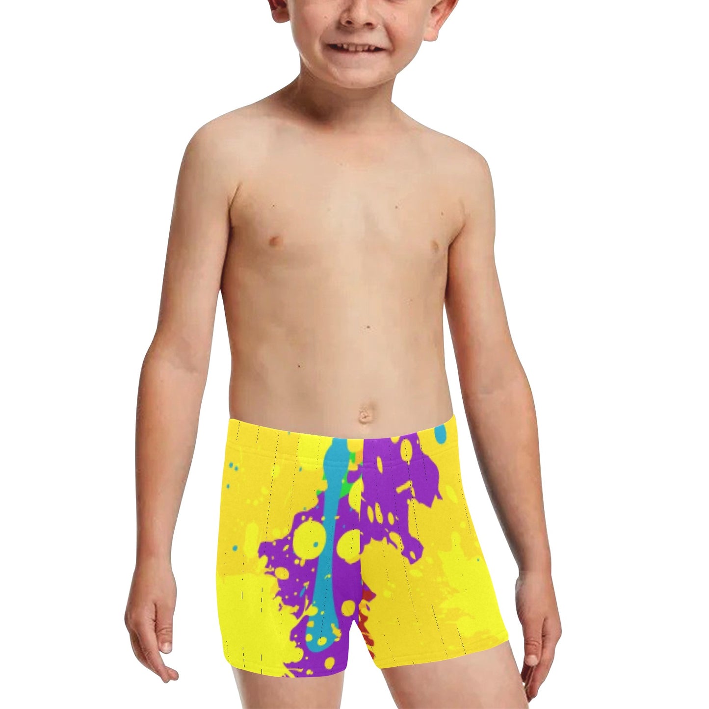 Yellow Splatter Little Boys' Swimming Trunks