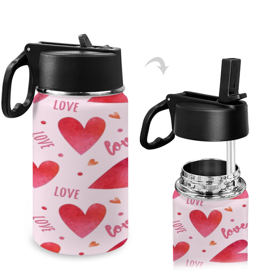 Love Valentines Kids Water Bottle with Straw Lid (12 oz)