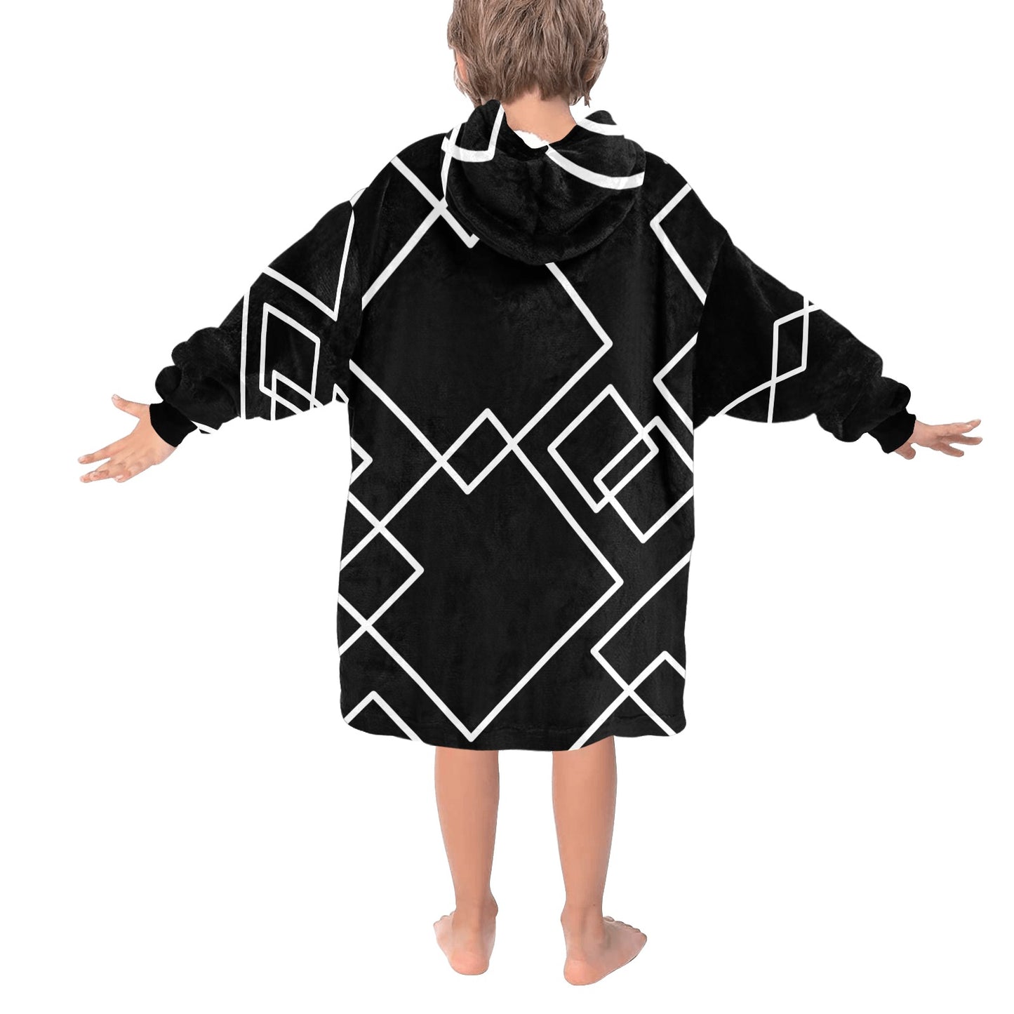 Black Squared Blanket Hoodie for Kids