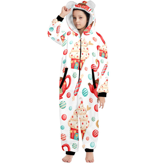 Sweets And Treats Christmas One-Piece Zip Up Hooded Pajamas for Big Kids