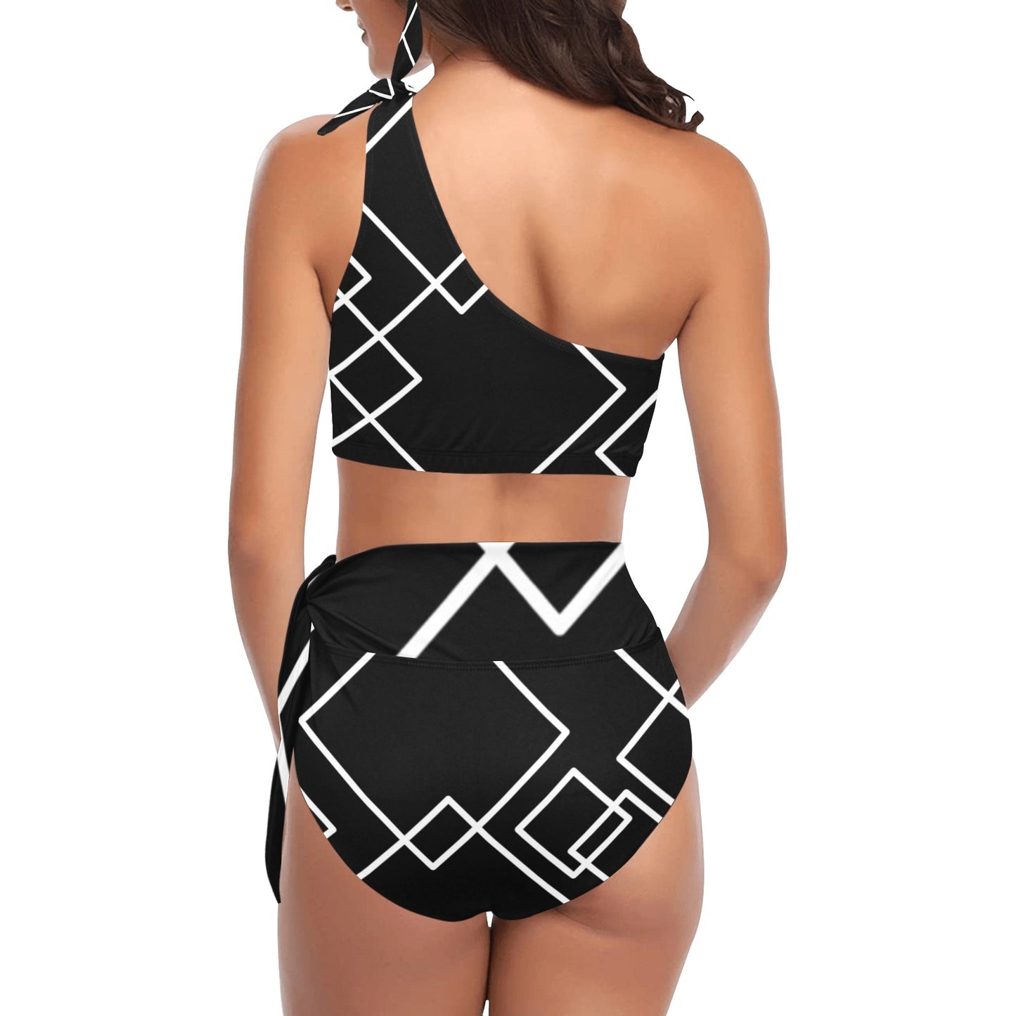 Black Squared One Shoulder Bikini Set