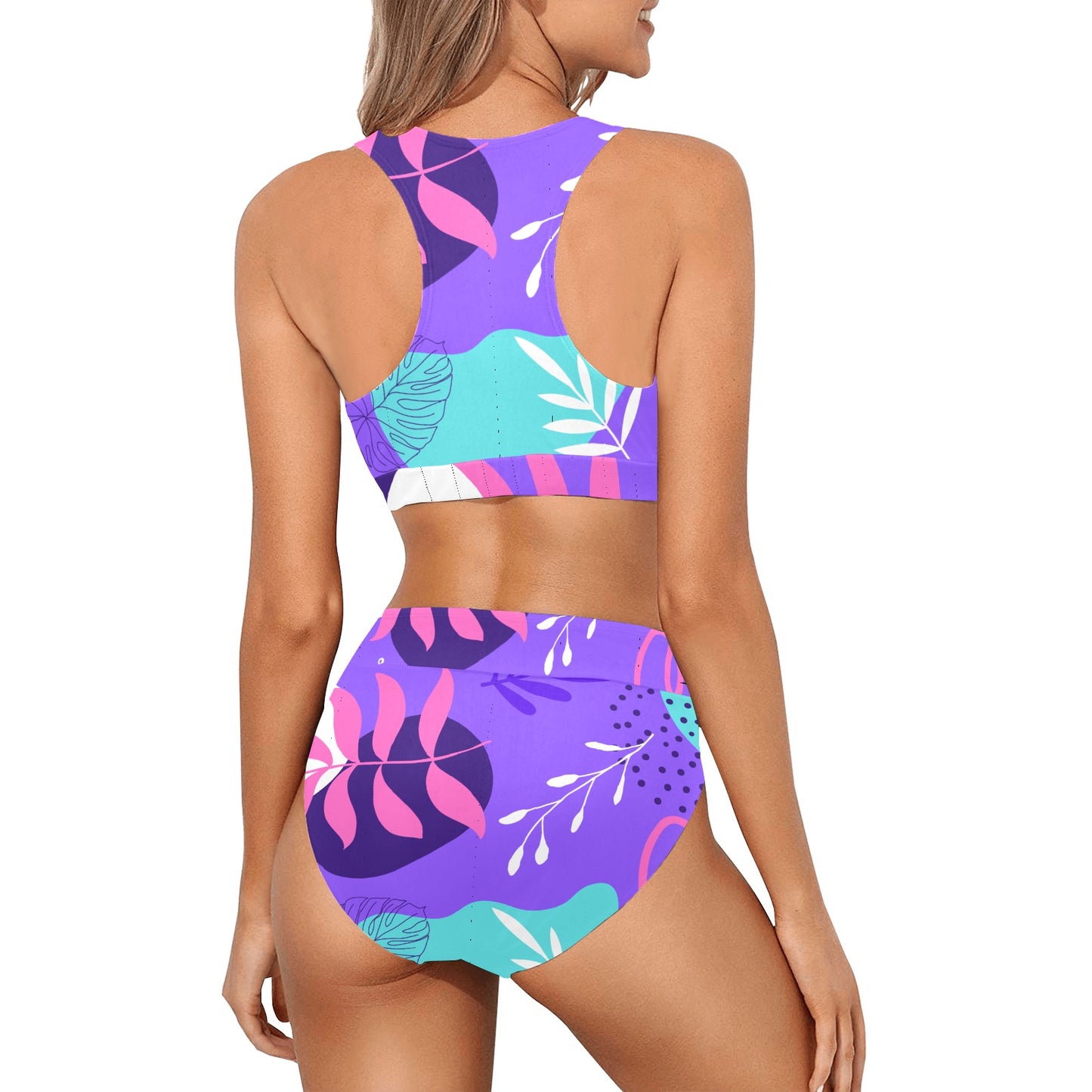 Purple Palms Crop Top Bikini Set