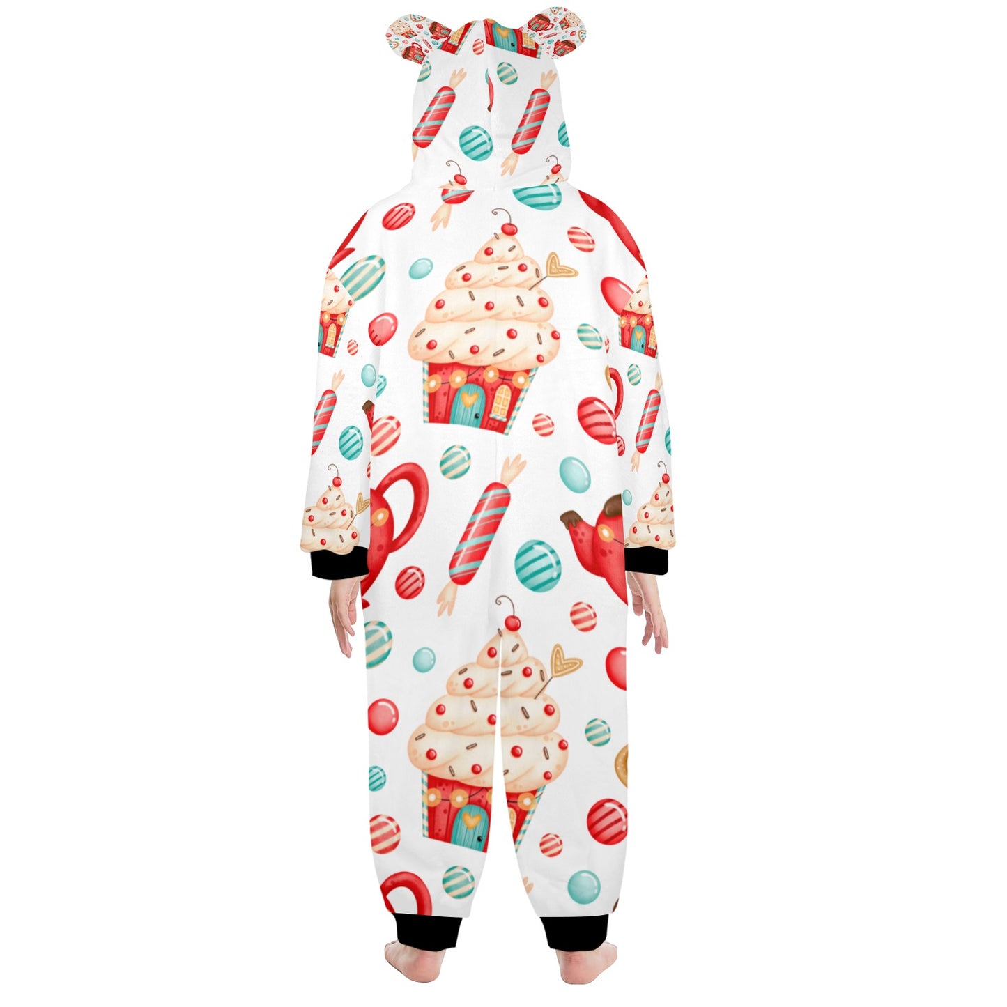 Sweets And Treats Christmas One-Piece Zip Up Hooded Pajamas for Big Kids