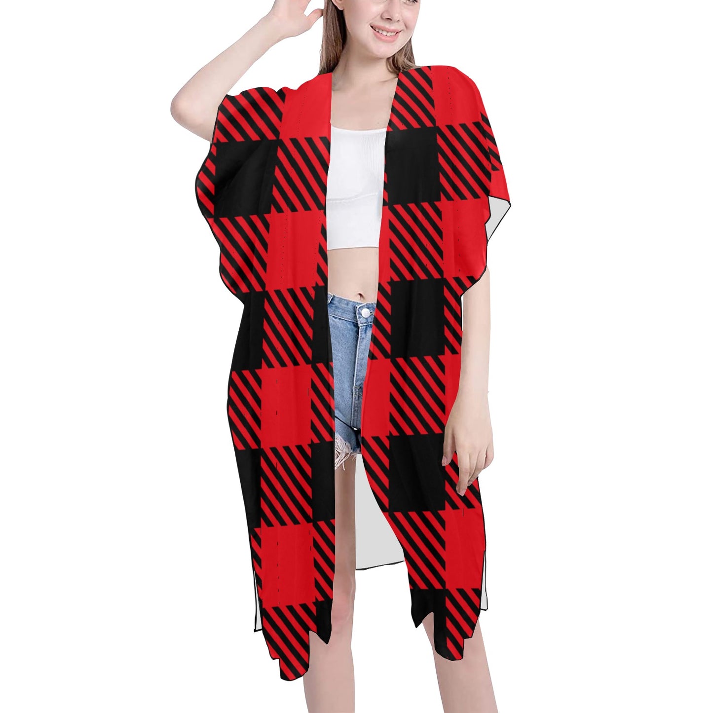 Red & Black Chiffon Cover Up