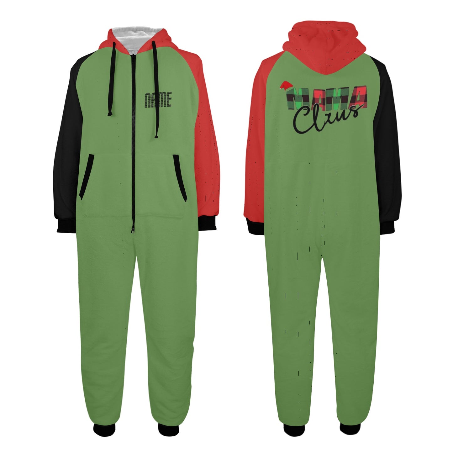 Mama Claus- Christmas Unisex One-Piece Zip Up Hooded Pajamas