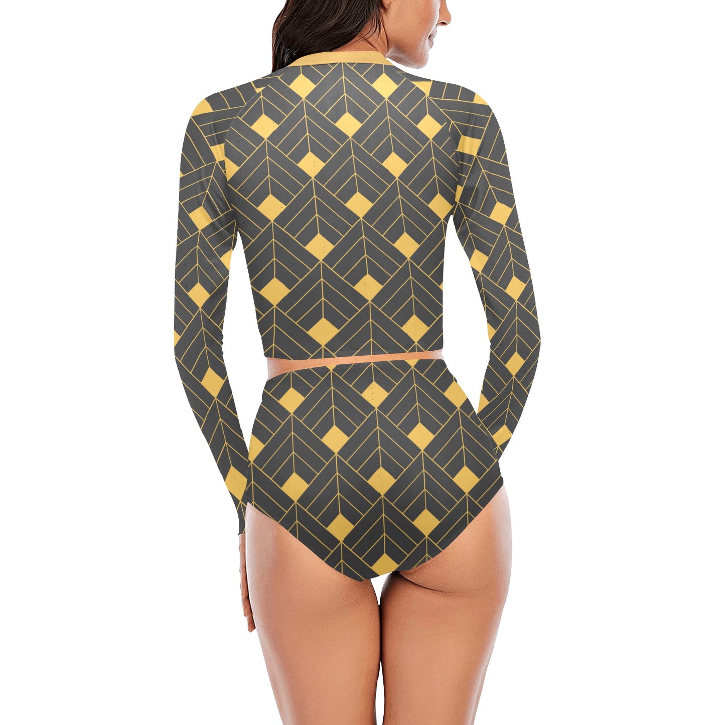 Gold Diamond Long Sleeve Bikini Set