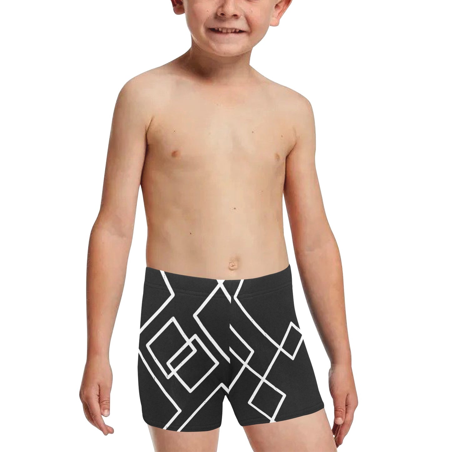 Black Squared Little Boys' Swimming Trunks