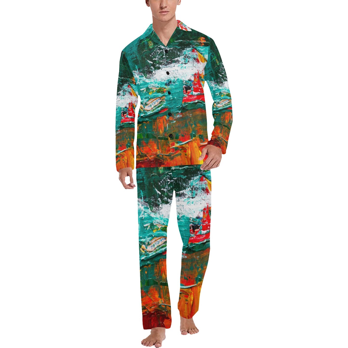 Painting Men's V-Neck Long Pajama Set