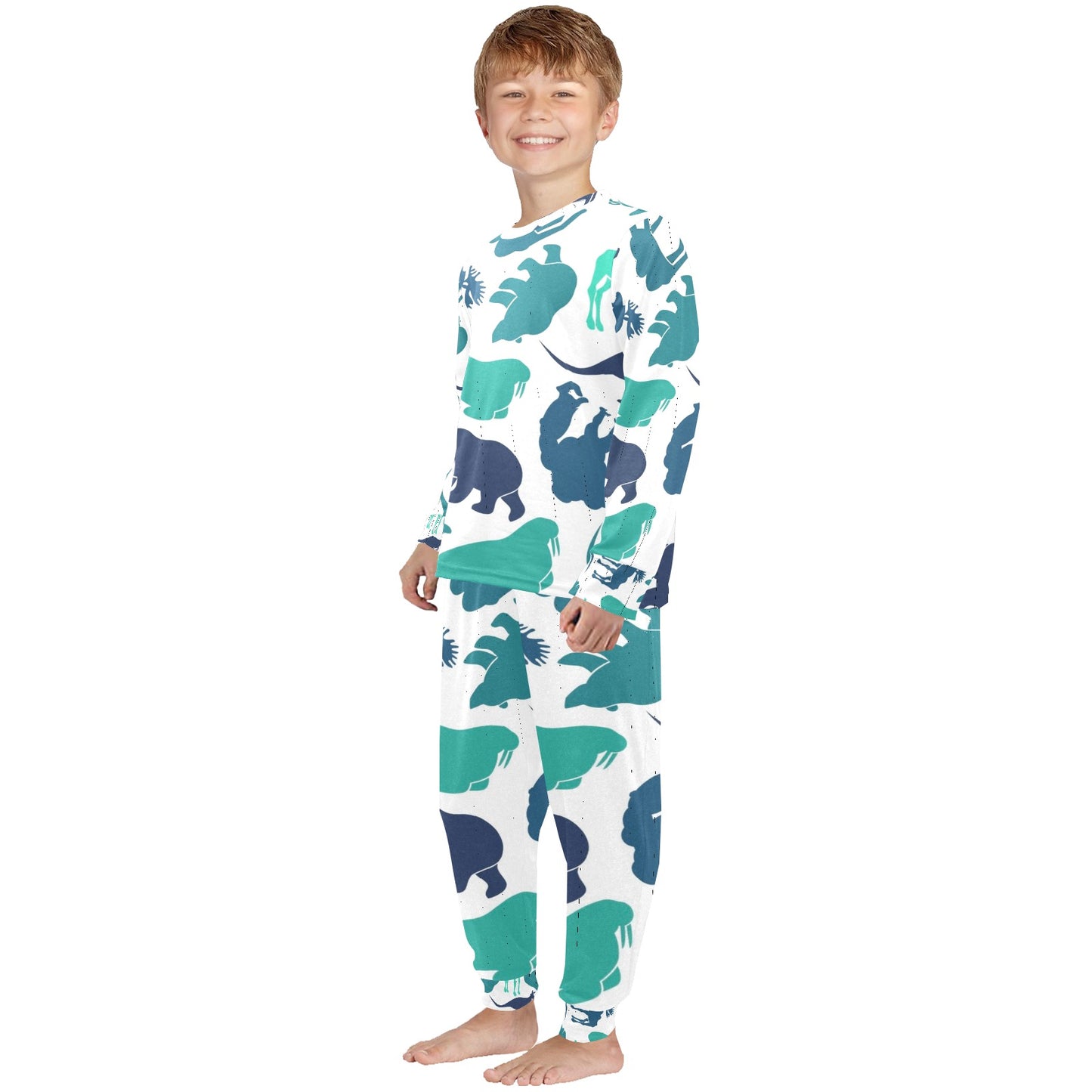 Blue Animals Little Kids' Crew Neck Long Pajama Set