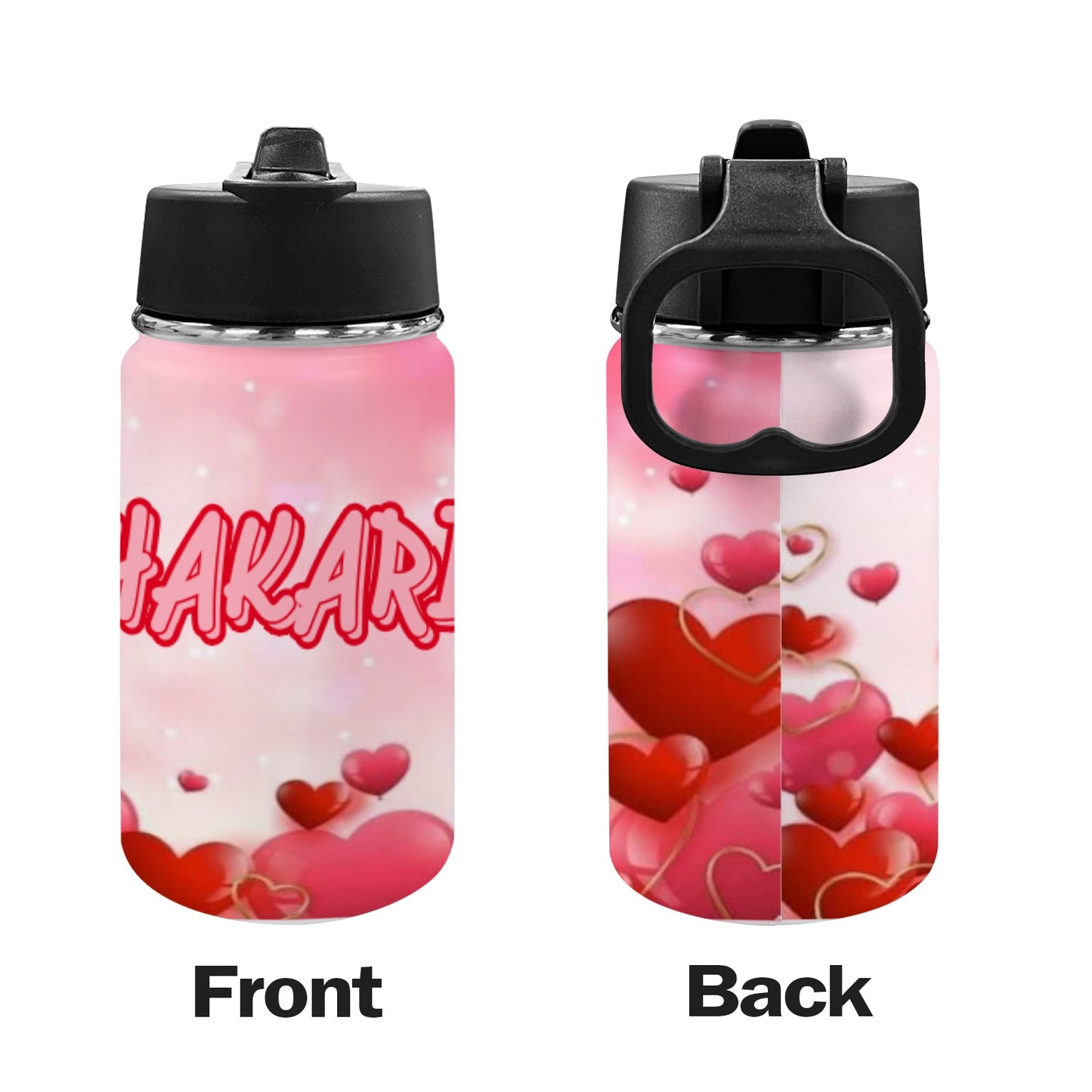 PERSONALIZED Valentines Day Kids Water Bottle with Straw Lid (12 oz)