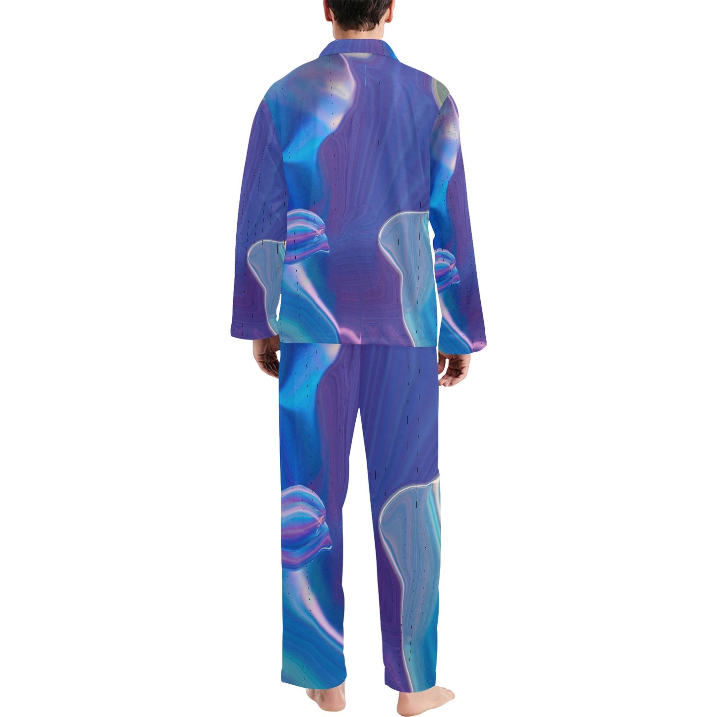 Blue Aura Men's V-Neck Long Pajama Set