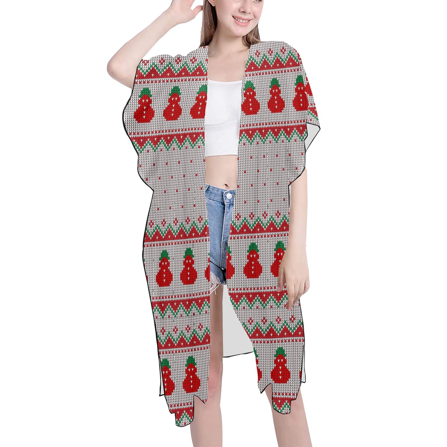 Red Snowman Christmas Chiffon Cover Up