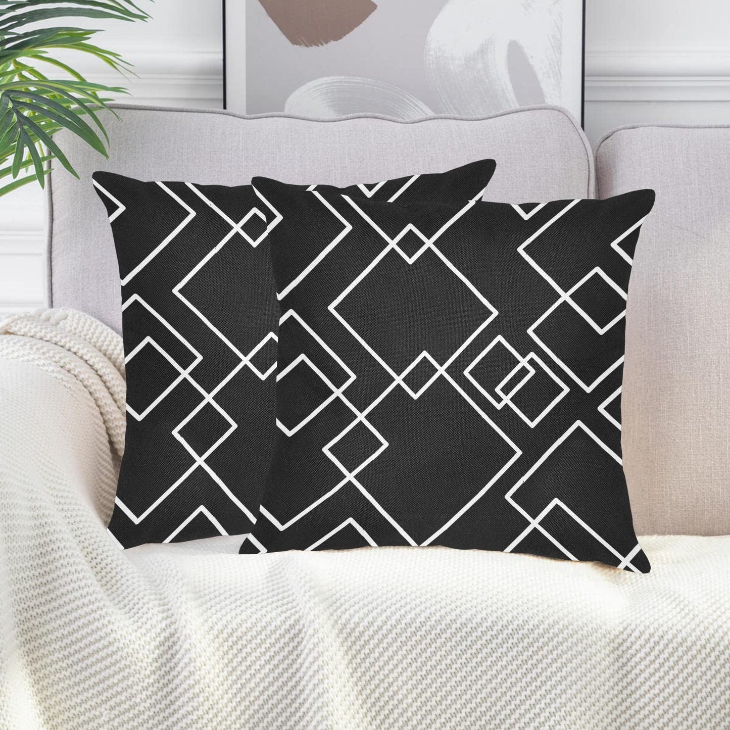 Black Squared Linen Zippered Pillowcase 18"x18"(Pack of 2)