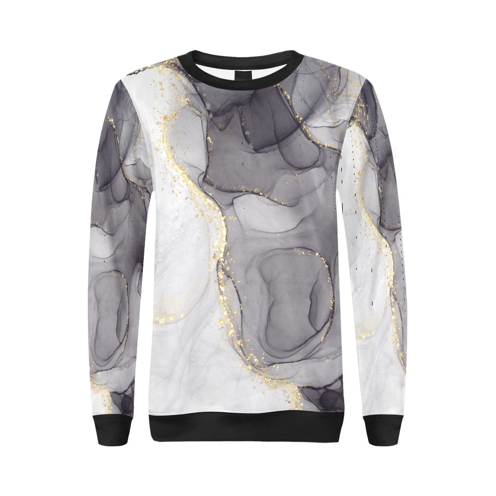 Black & Gray Marble Crewneck Sweatshirt for Women