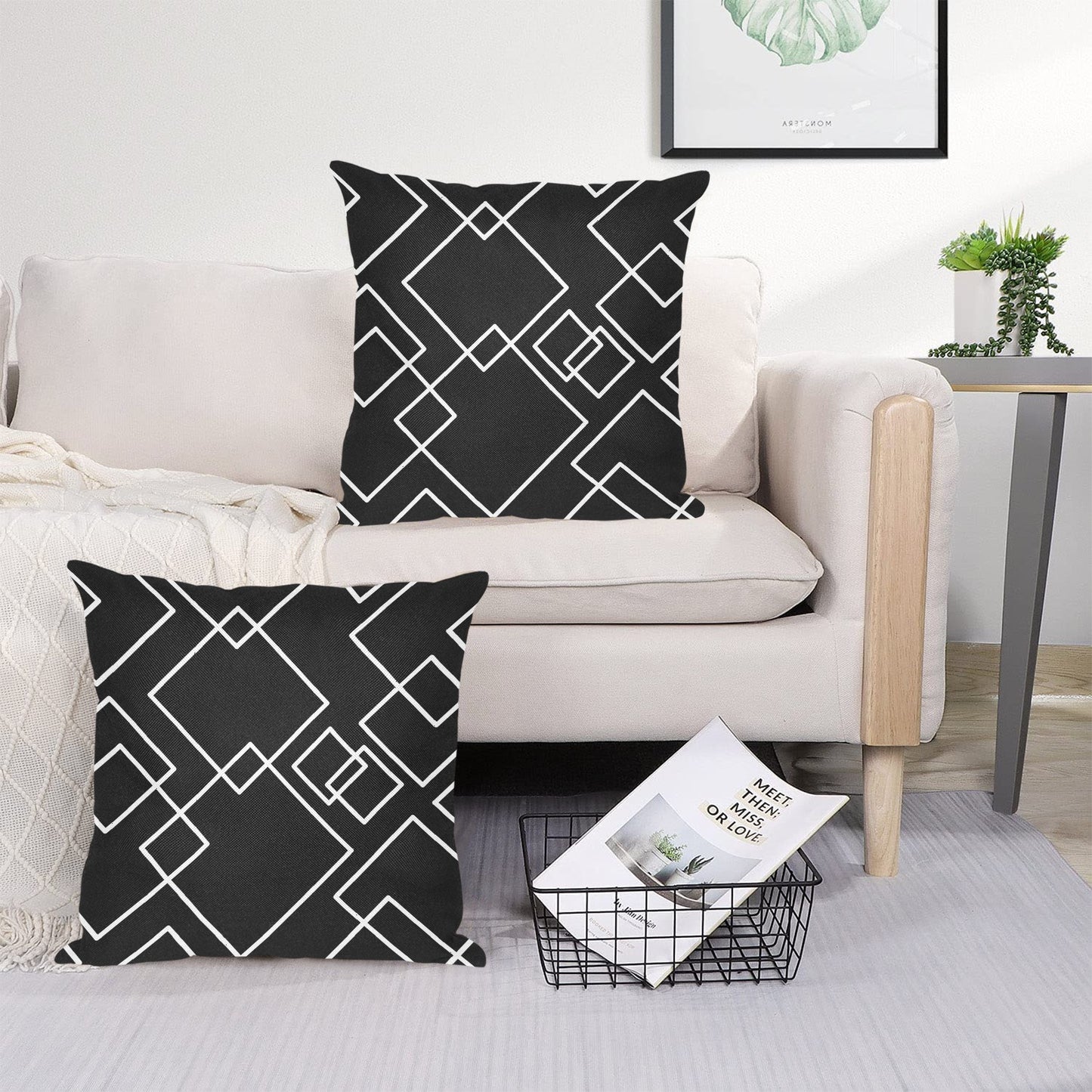 Black Squared Linen Zippered Pillowcase 18"x18"(Pack of 2)