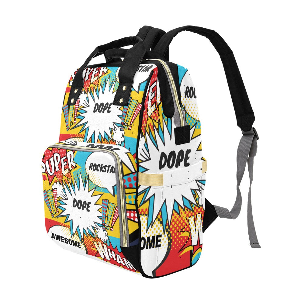 Comic Words Multi-Function Diaper Backpack/Bag