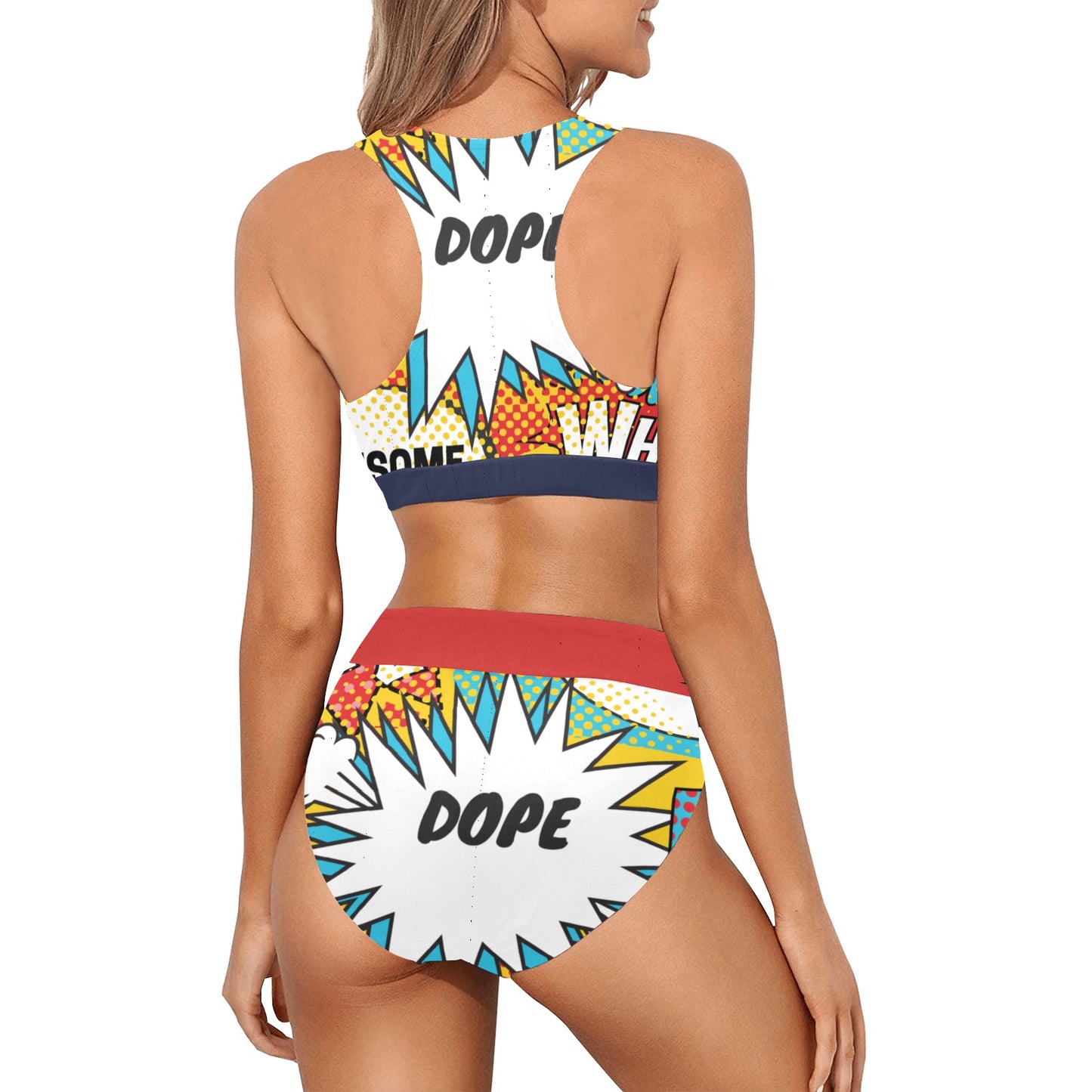 Comic Words Crop Top Swimsuit