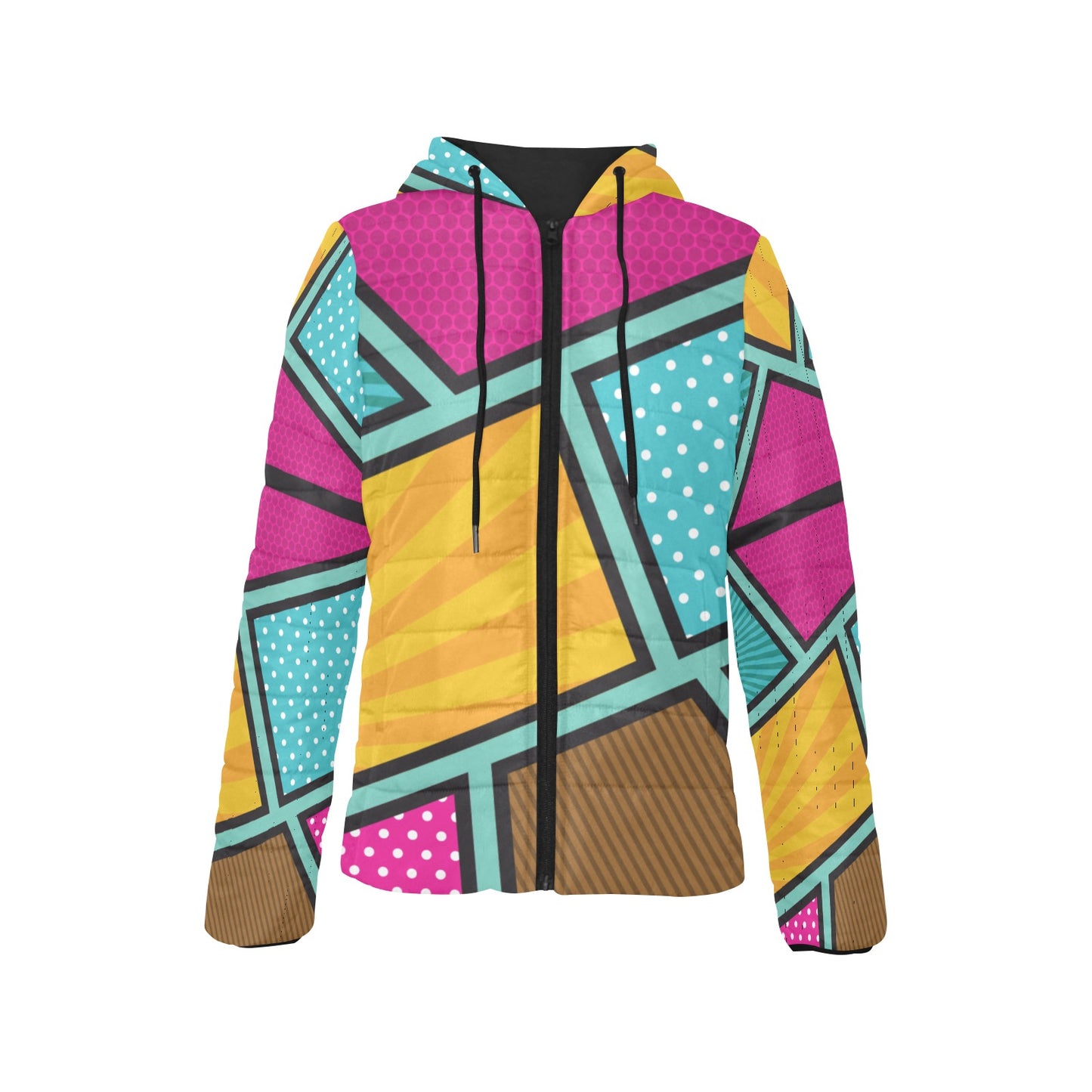 Geo Colorful Women's Padded Hooded Jacket