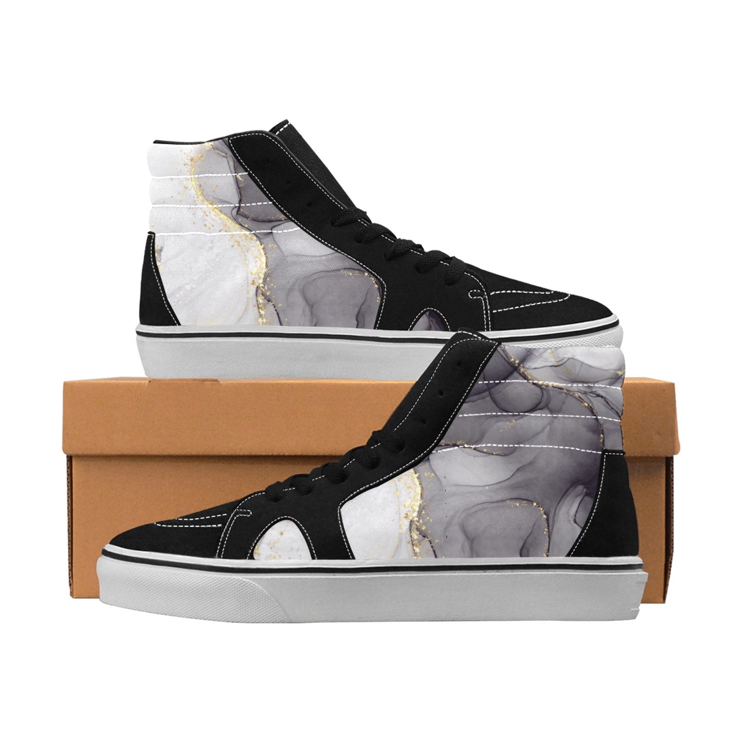 Grey Marble Women's High Top Skateboarding Shoes