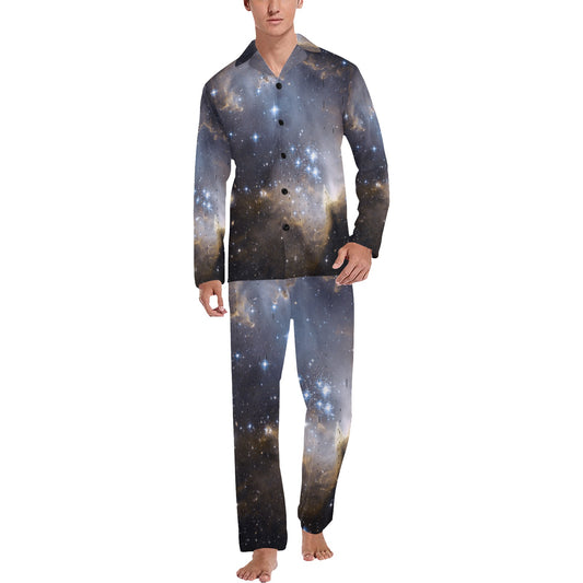 Night Galaxy Men's V-Neck Long Pajama Set