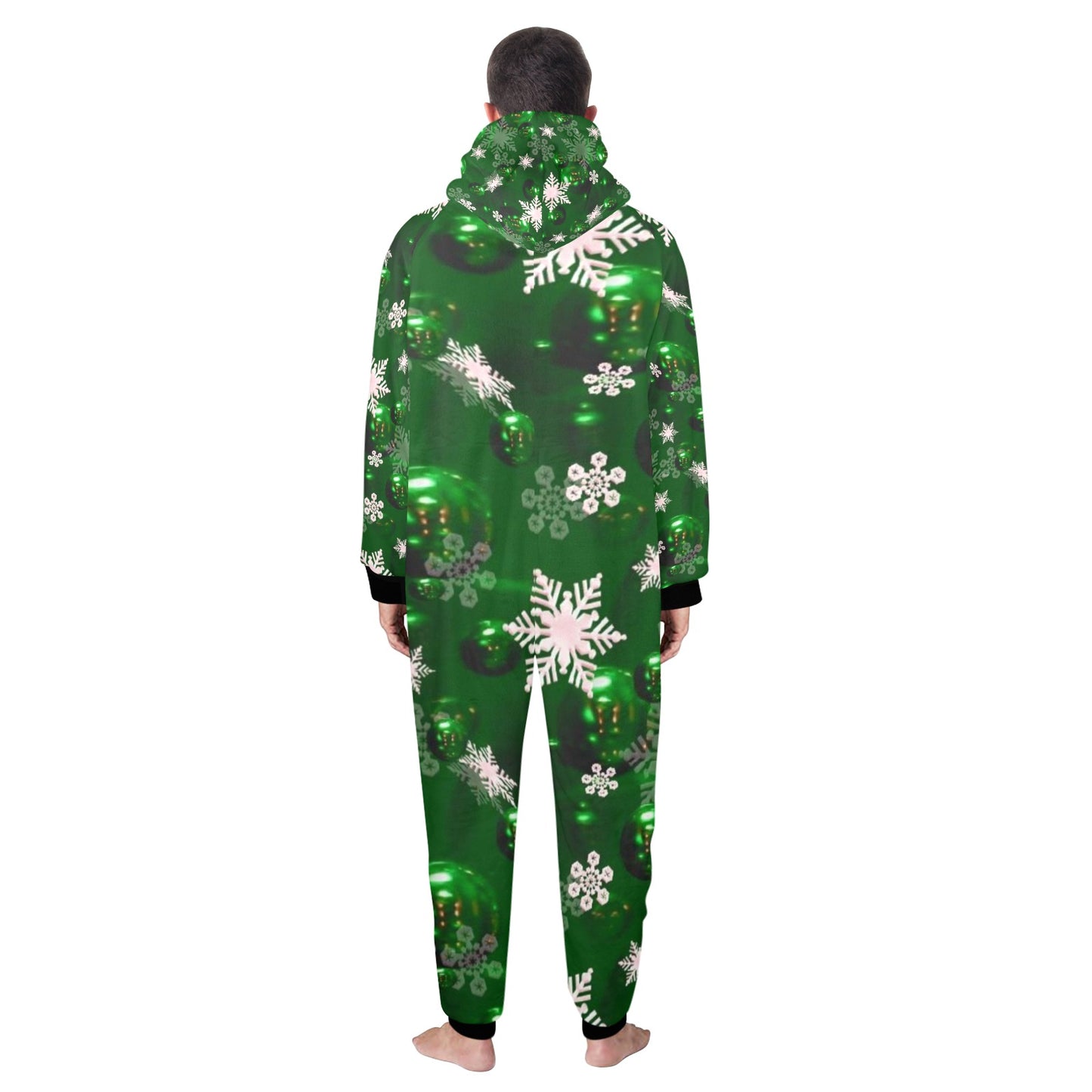 Green Bells- Christmas Unisex One-Piece Zip Up Hooded Pajamas