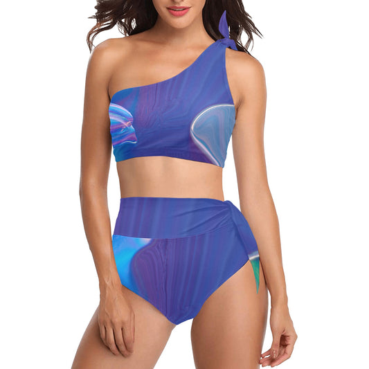 Blue Aura One Shoulder Bikini Set