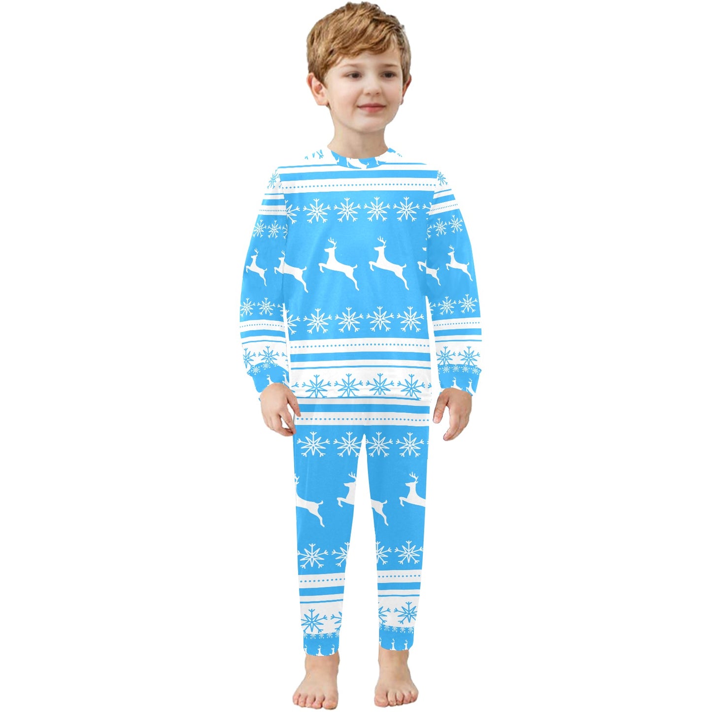 Deers In The Snow Christmas Little Kids' Crew Neck Long Pajama Set