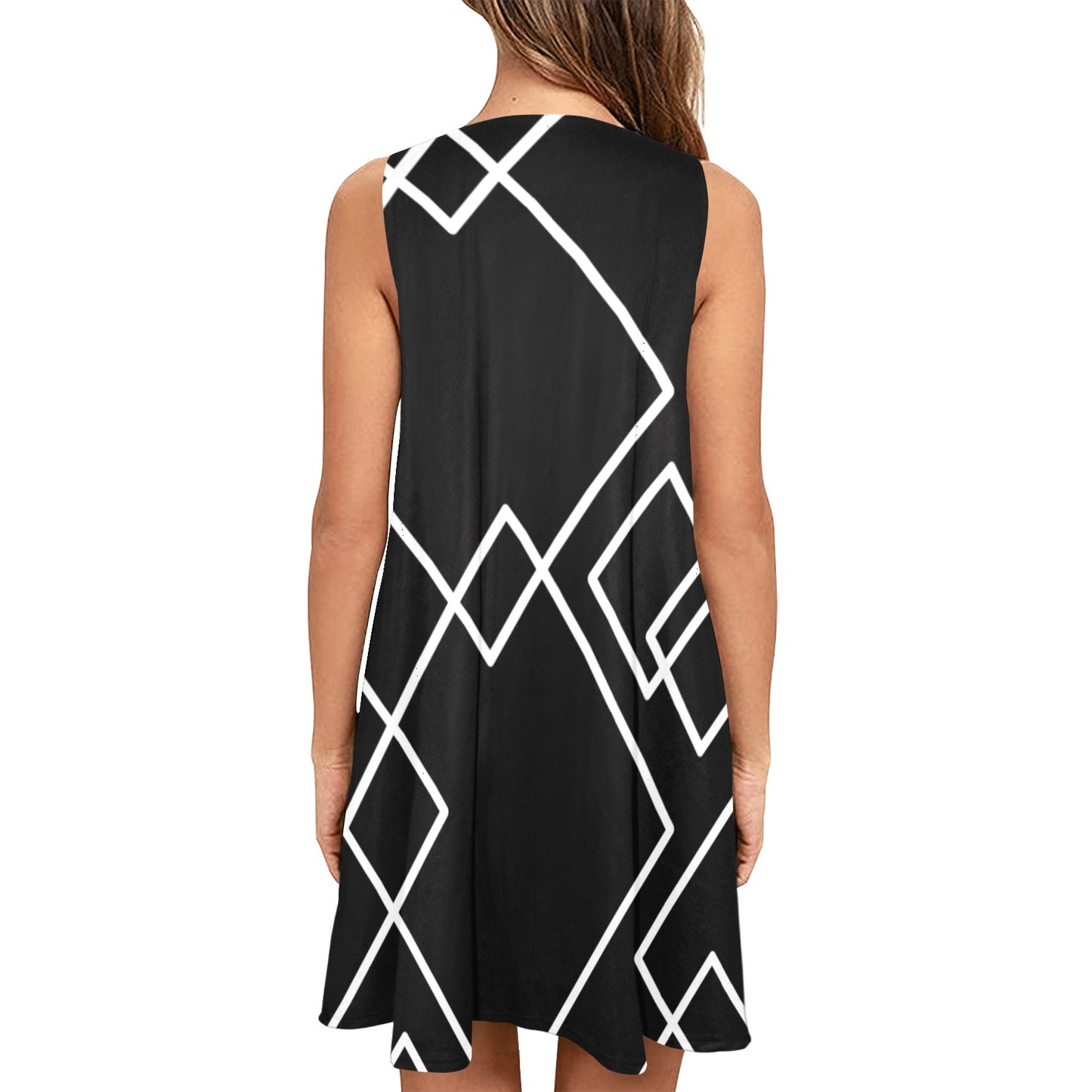 Black Squared Sleeveless Pocket Dres