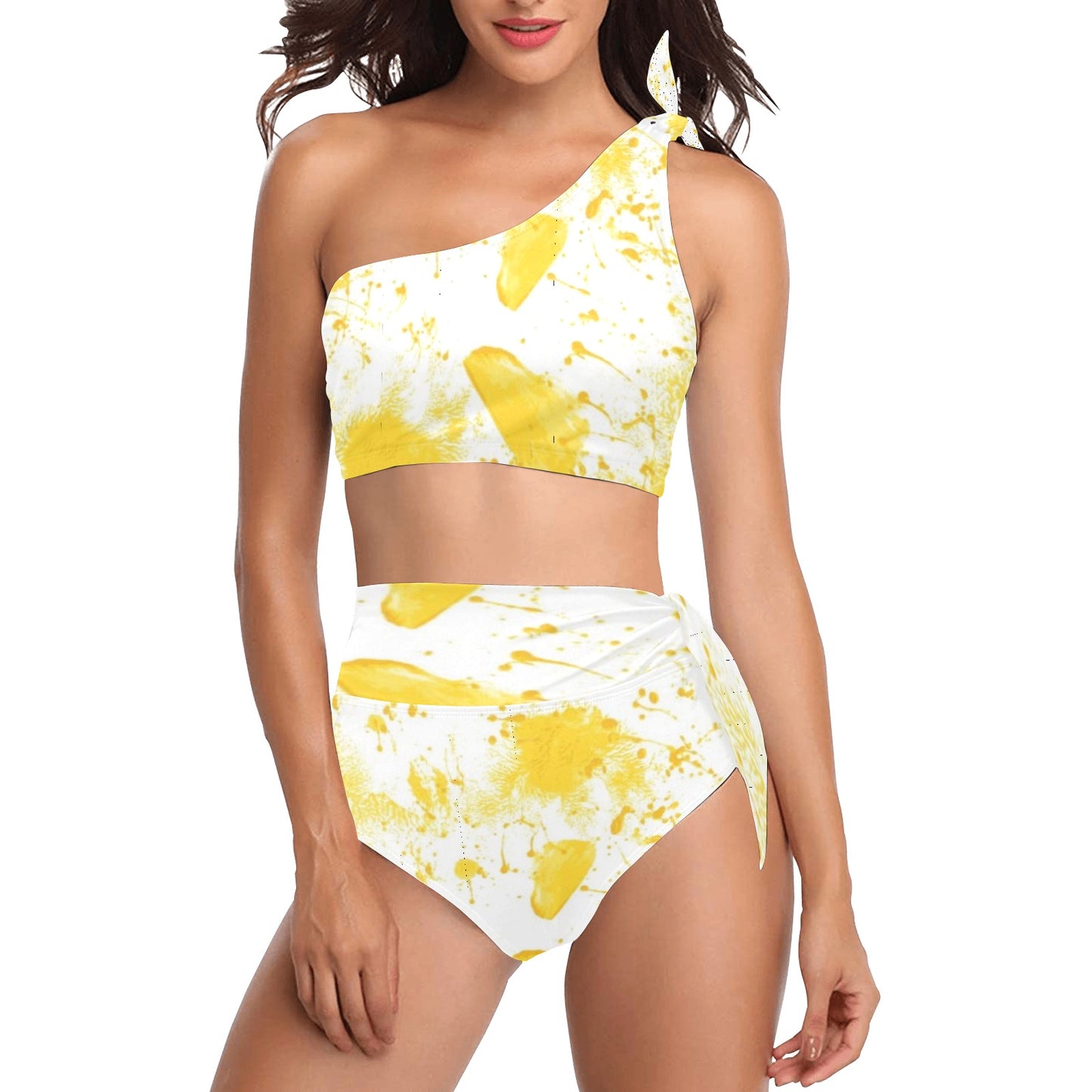 Yellow Splash One Shoulder Bikini Set