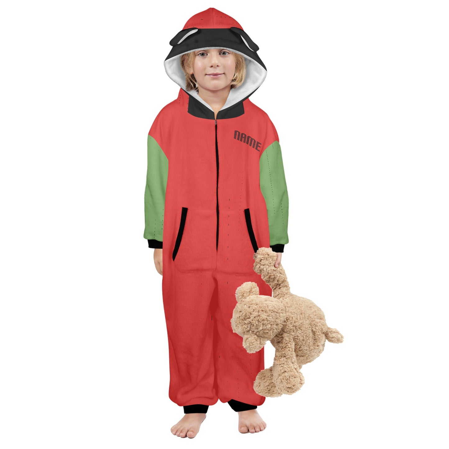 Little Claus- Christmas One-Piece Zip up Hooded Pajamas for Little Kids